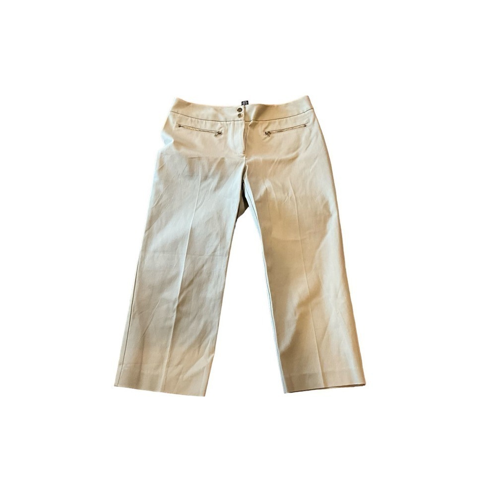 Alfani Ankle Pant Women's Size 8 Beige Straight Leg Mid-Rise Cotton Stretch